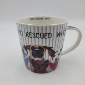 Two Can Art Who Rescued Who 16oz Dog Mug PPD New Bone China Striped Coffee Cup